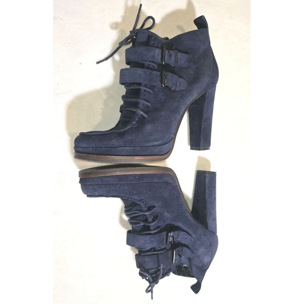 Dolce Vita Navy Suede Lace Up Platform Ankle Boots Chunky Heel Size 11